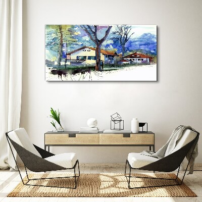 Tablou canvas Peisaj rural în acuarelă