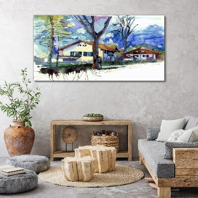 Tablou canvas Peisaj rural în acuarelă