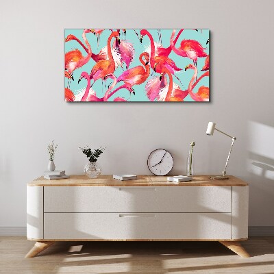 Tablou canvas Flamingo roz pe un fundal turcoaz