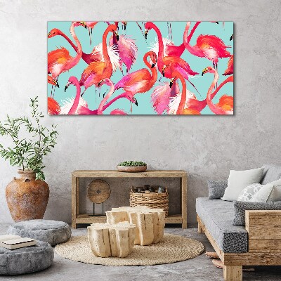 Tablou canvas Flamingo roz pe un fundal turcoaz