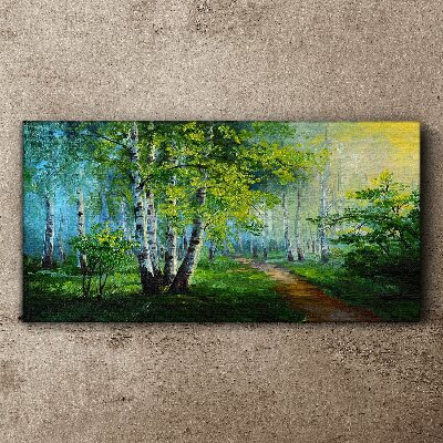 Tablou canvas Pădure verde în ceața dimineții