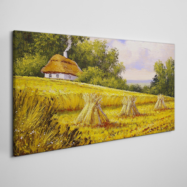 Tablou canvas Câmpuri de aur și o cabană de țară