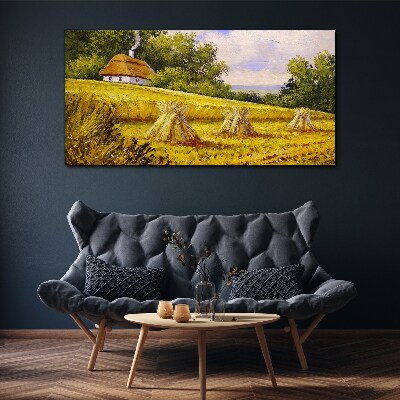 Tablou canvas Câmpuri de aur și o cabană de țară