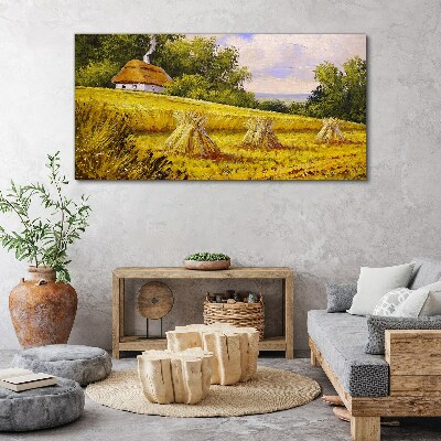 Tablou canvas Câmpuri de aur și o cabană de țară