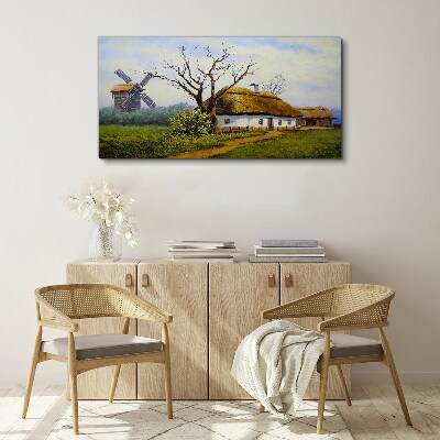 Tablou canvas Peisaj rural cu o moară de vânt