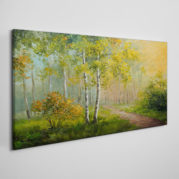 Tablou canvas Calea pădurii în ceața aurie