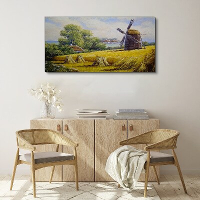 Tablou canvas Peisaj rural cu o moară de vânt