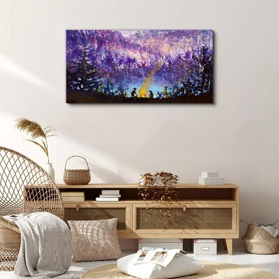 Tablou canvas Magia unui foc de tabără de seară în pădure