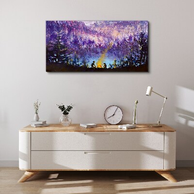 Tablou canvas Magia unui foc de tabără de seară în pădure