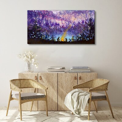 Tablou canvas Magia unui foc de tabără de seară în pădure