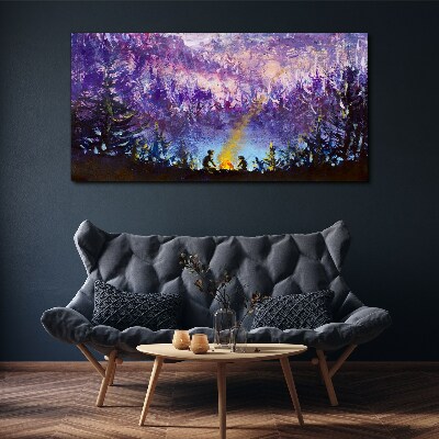 Tablou canvas Magia unui foc de tabără de seară în pădure