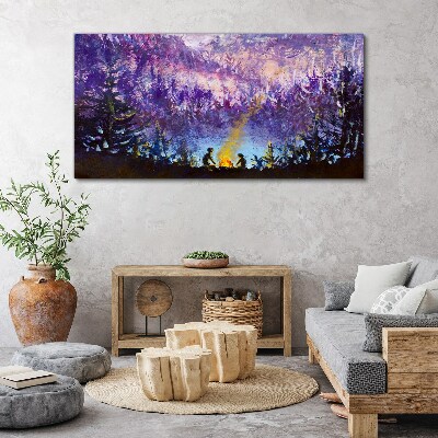 Tablou canvas Magia unui foc de tabără de seară în pădure