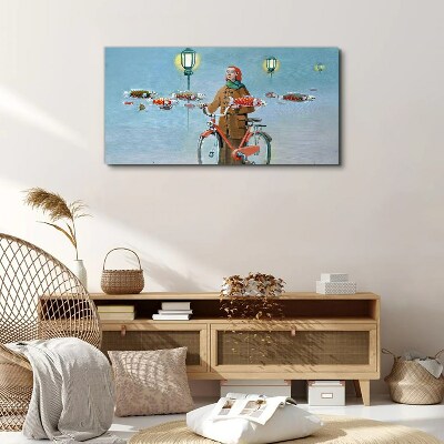 Tablou canvas Pictura Femei Biciclete Ceata