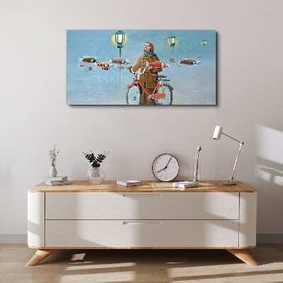 Tablou canvas Pictura Femei Biciclete Ceata