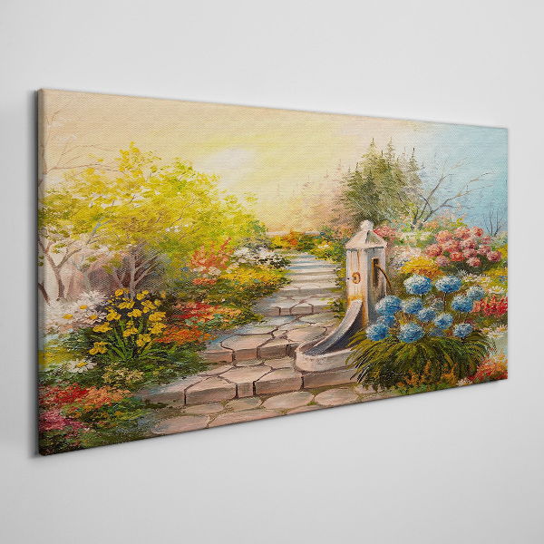 Tablou canvas Gradina de flori cu fantana