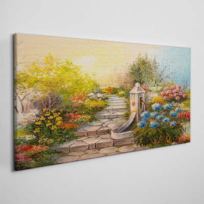 Tablou canvas Gradina de flori cu fantana