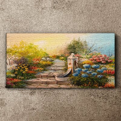 Tablou canvas Gradina de flori cu fantana