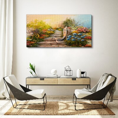 Tablou canvas Gradina de flori cu fantana