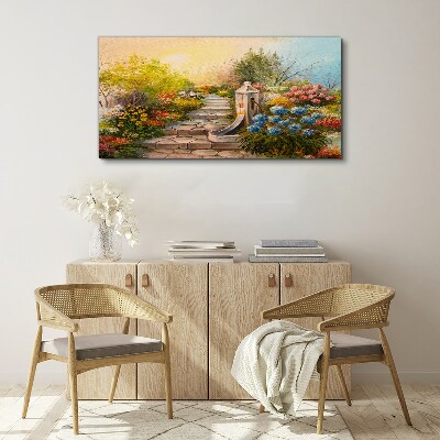 Tablou canvas Gradina de flori cu fantana