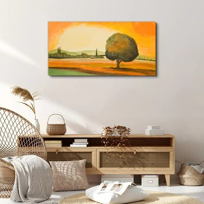 Tablou canvas Poiana de aur cu un copac