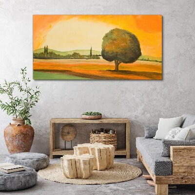 Tablou canvas Poiana de aur cu un copac