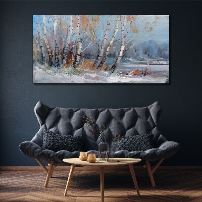 Tablou canvas Mesteacăni de toamnă lângă râu