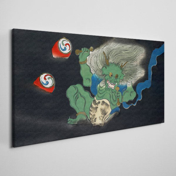 Tablou canvas Demon verde cu o tobă