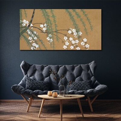 Tablou canvas Ramuri de flori pe fond maro