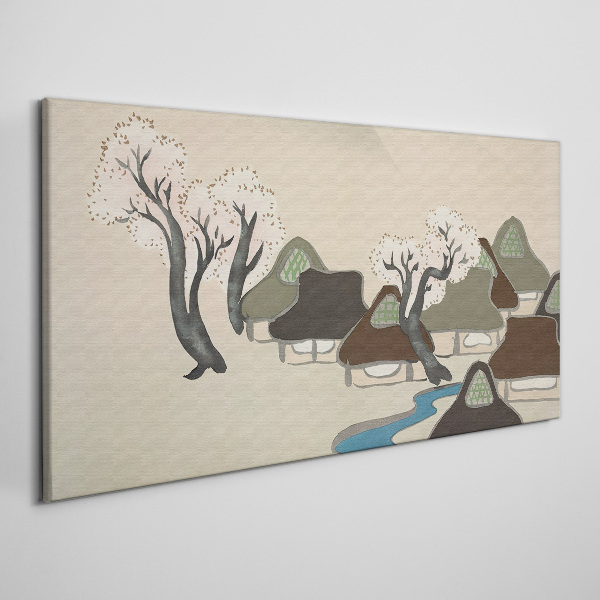 Tablou canvas Un peisaj liniștit cu case și copaci