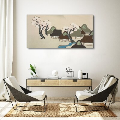 Tablou canvas Un peisaj liniștit cu case și copaci