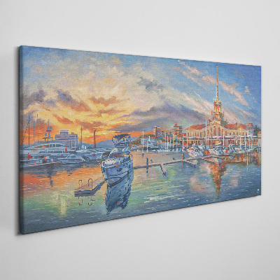 Tablou canvas Apus peste port