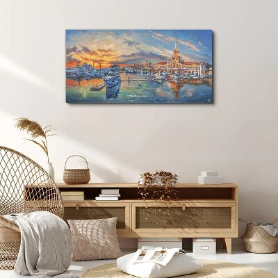 Tablou canvas Apus peste port