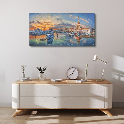 Tablou canvas Apus peste port