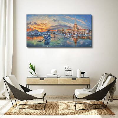 Tablou canvas Apus peste port