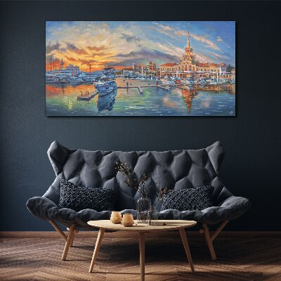 Tablou canvas Apus peste port