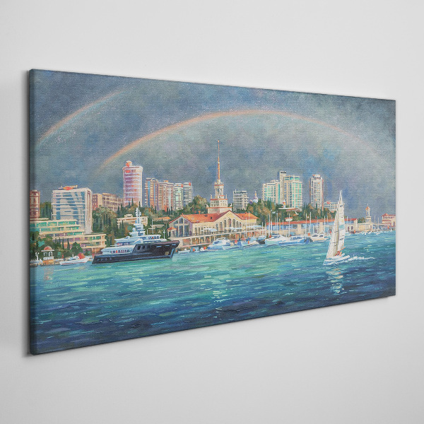 Tablou canvas Panoramă marină cu un curcubeu