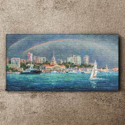 Tablou canvas Panoramă marină cu un curcubeu