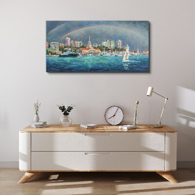 Tablou canvas Panoramă marină cu un curcubeu