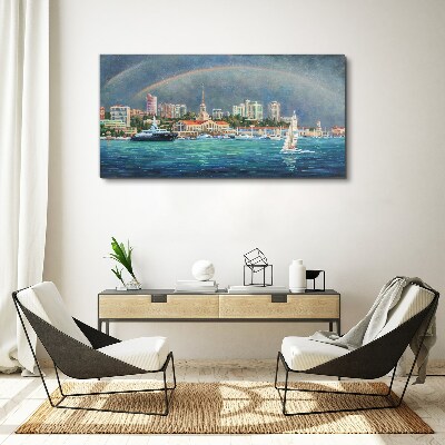 Tablou canvas Panoramă marină cu un curcubeu