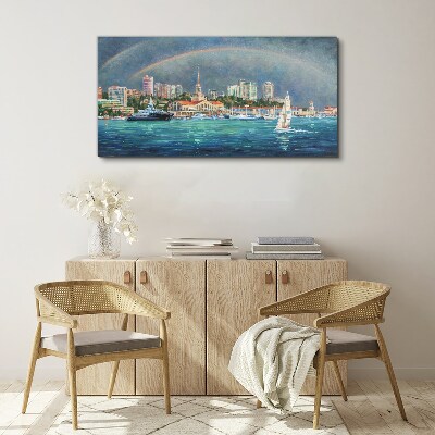 Tablou canvas Panoramă marină cu un curcubeu