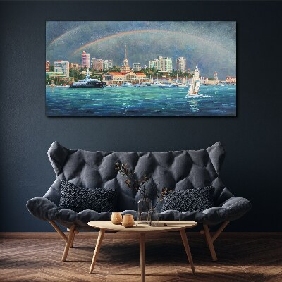 Tablou canvas Panoramă marină cu un curcubeu