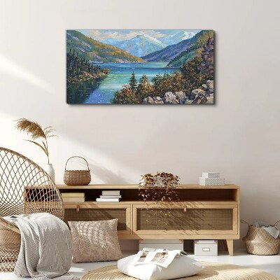 Tablou canvas Peisaj montan pe malul lacului
