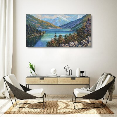 Tablou canvas Peisaj montan pe malul lacului