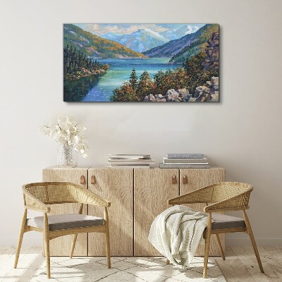 Tablou canvas Peisaj montan pe malul lacului