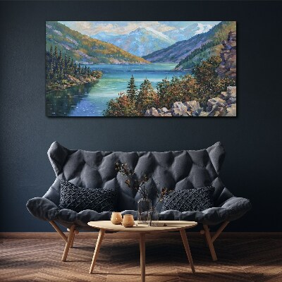 Tablou canvas Peisaj montan pe malul lacului