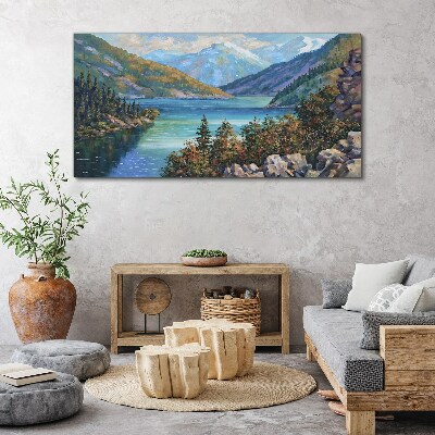 Tablou canvas Peisaj montan pe malul lacului
