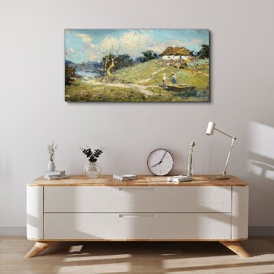 Tablou canvas Peisaj rural cu pescari