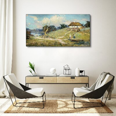 Tablou canvas Peisaj rural cu pescari