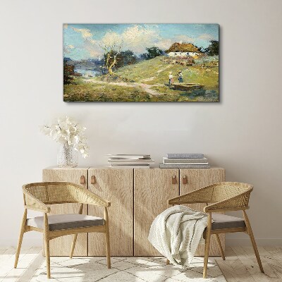 Tablou canvas Peisaj rural cu pescari