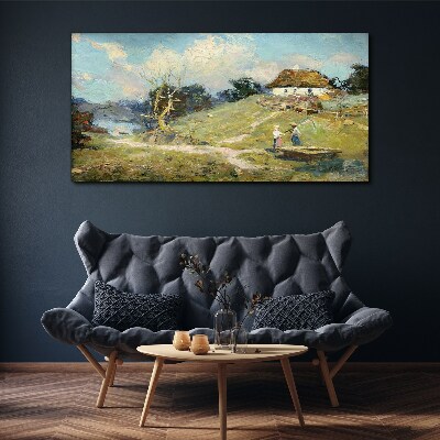 Tablou canvas Peisaj rural cu pescari